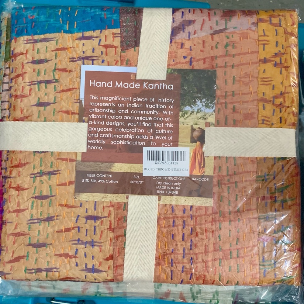 NIB Handmade Kantha Quilt with Vibrant Colors